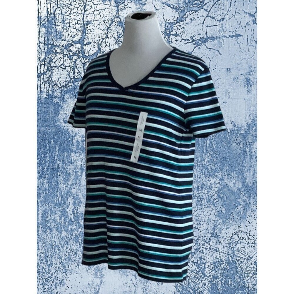 Croft & Barrow classic vneck short sleeve blue striped pullover tee NEW Medium - Picture 7 of 8